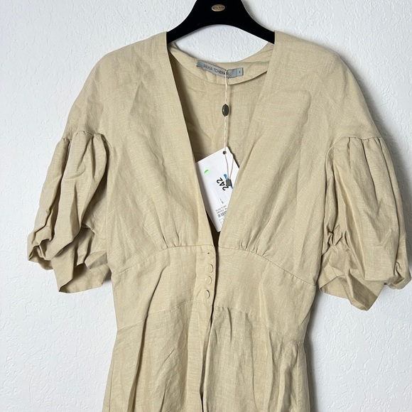 Silvia Tcherassi Cameron Puff Sleeve Linen-Blend Midi Dress - Picture 4 of 11